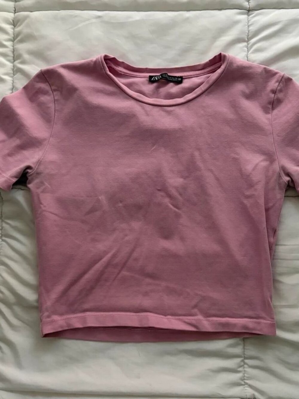 Women's Pink Cropped Crew Neck T-Shirt Size S